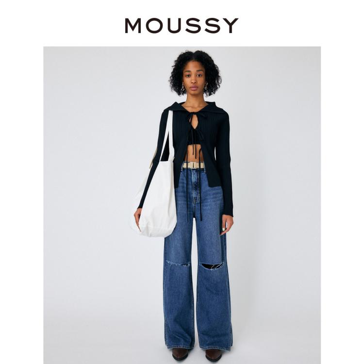 Moussy 秋季休闲风宽松直筒破洞牛仔裤女010gss11-0310 In Black