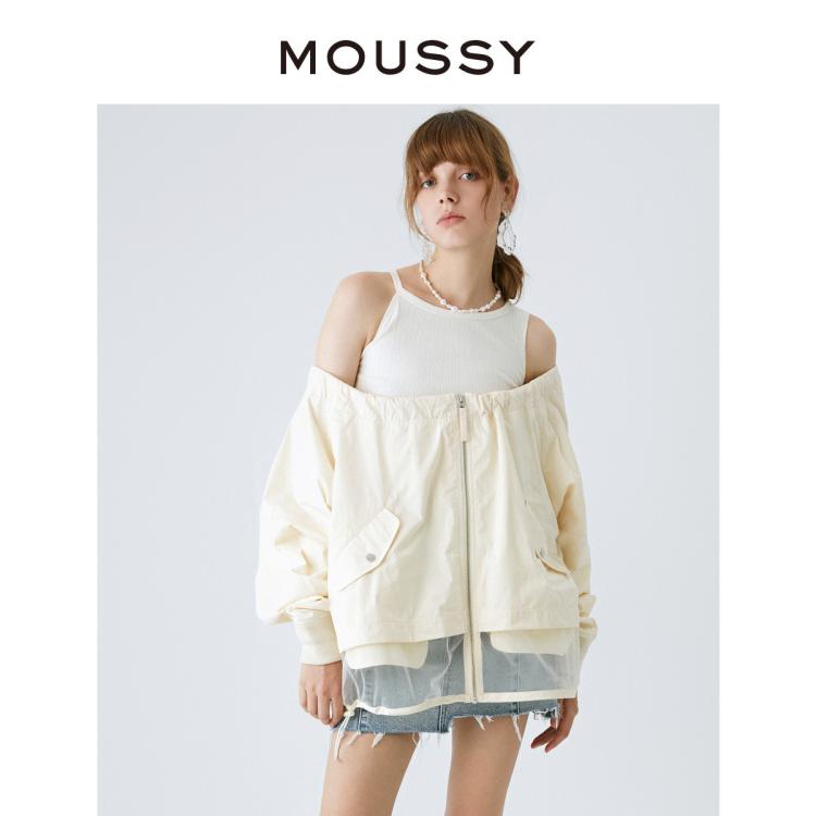 Moussy 春季新品可调节一字领阔版夹克外套028ga230-5460 In White