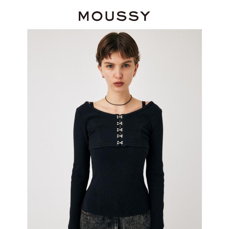 Moussy 初秋欧美风修身纯色针织衫女010ga780-5130 In Black