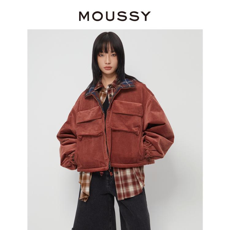 Moussy 冬季新品复古港风工装灯芯绒棉服女028haa30-2421 In Brown