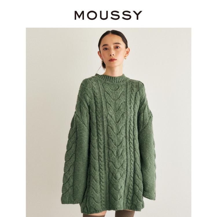 Moussy 春夏m系列落肩宽松休闲毛衣针织衫010fa370-5850 In Green