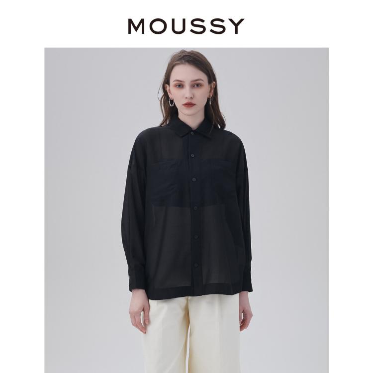 Moussy 春季新品轻透薄款简约休闲长袖衬衫028fsz30-0480 In Black