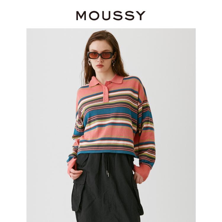 Moussy 春夏新品新款复古条纹撞色针织t恤028ga470-5040 In Multi