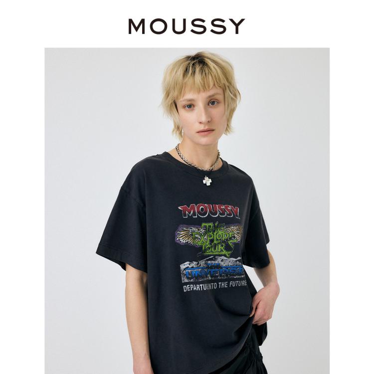 Moussy 春夏新品美式复古摇滚街头感短袖t恤010hsq90-2391 In Black