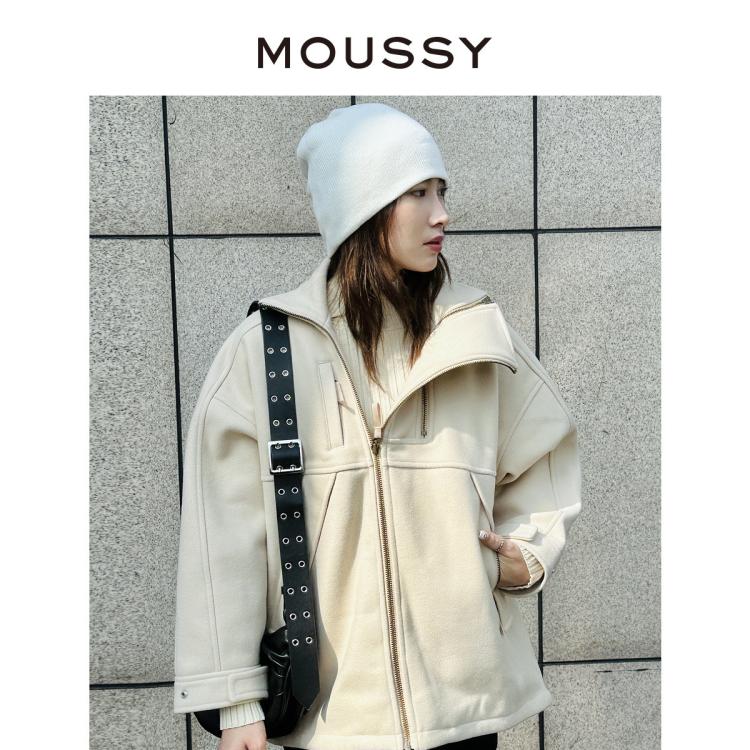 Moussy 秋季叛逆机车风拉链夹克毛呢外套女028gaz30-5960 In Neutral