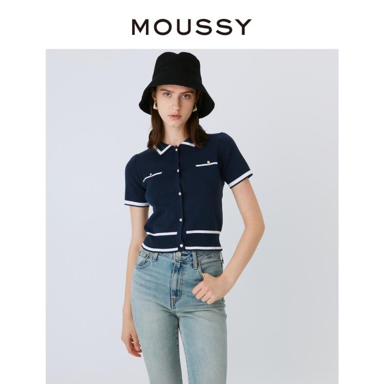 Moussy 春季新品通勤ol感撞色翻领短袖衬衫028gsg70-0040 In Blue