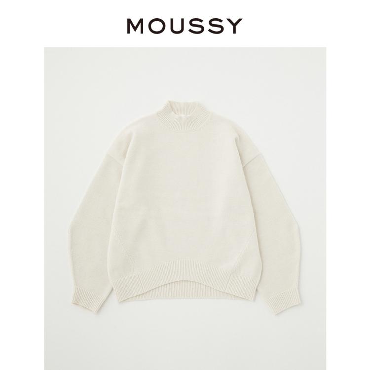 Moussy 秋冬半高领落肩纯色休闲针织衫女010eaf70-6030 In Neutral