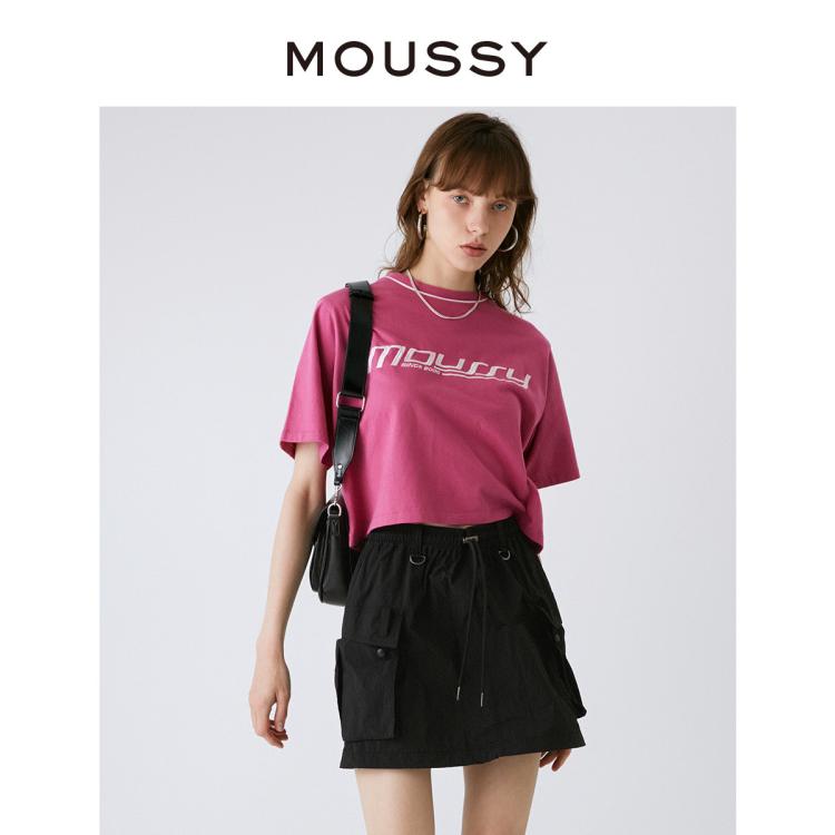 Moussy 夏季新款运动风刺绣logo短款t恤010gaq90-5130 In Pink