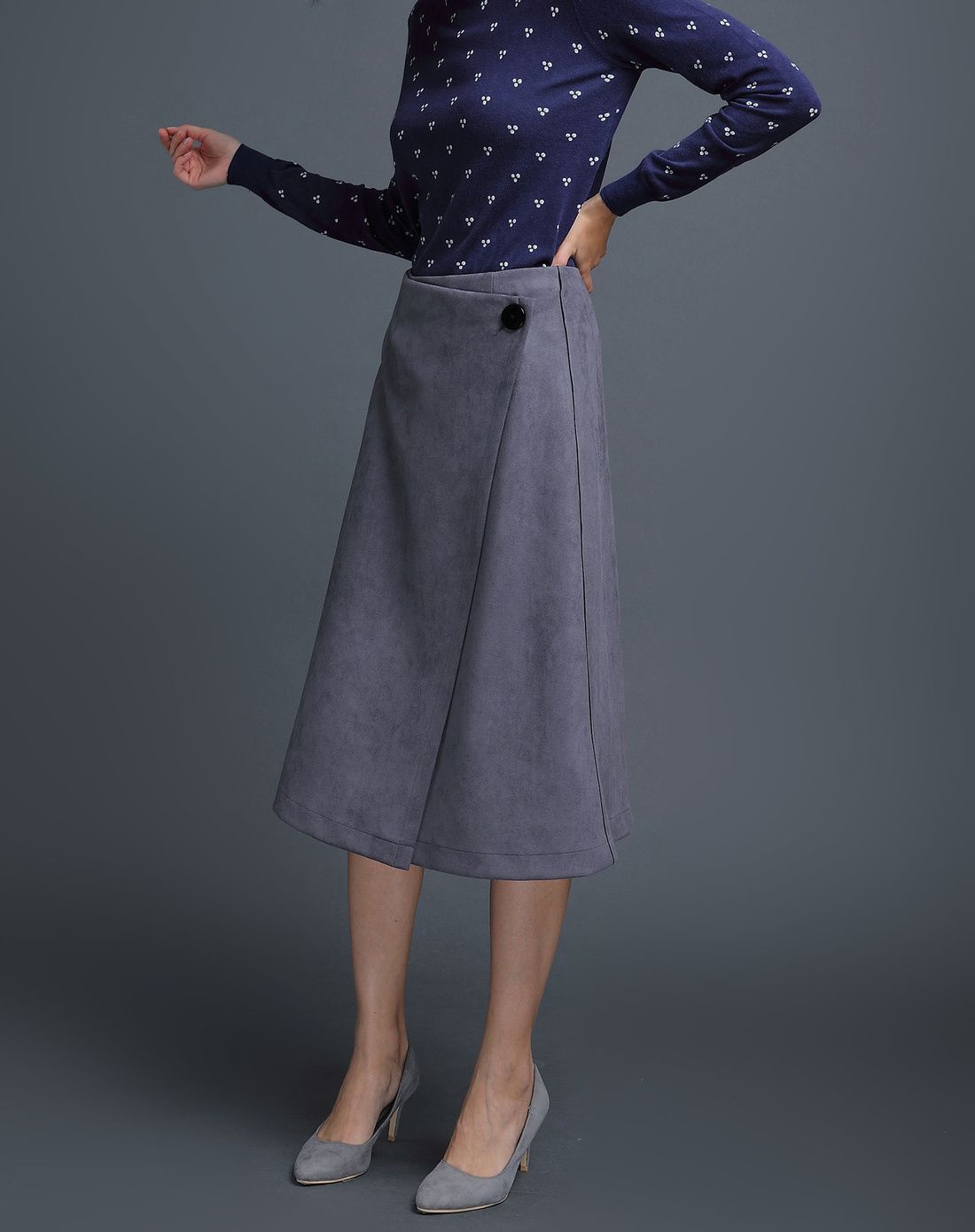 2018夏装新款仿麂皮绒半身裙中长款 纯色高腰四片裙a字裙春秋