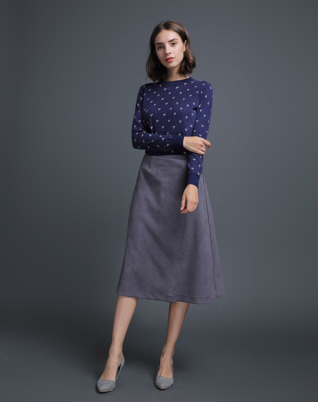 2018夏装新款仿麂皮绒半身裙中长款 纯色高腰四片裙a字裙春秋