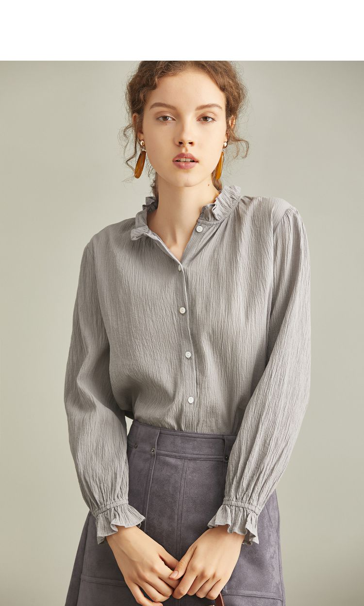 推荐】极简主义,秋日新风尚2018秋季新款浪漫法系荷叶边纯棉衬衫女秋