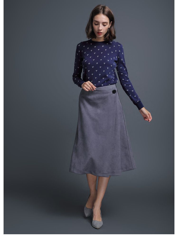 2018夏装新款仿麂皮绒半身裙中长款 纯色高腰四片裙a字裙春秋