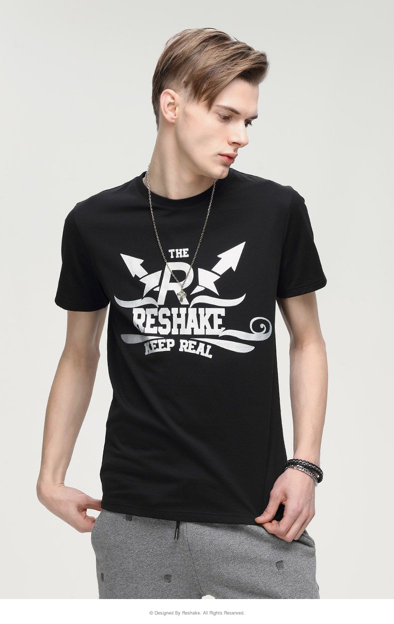 马克华菲潮牌reshake个性字母印花短袖t恤311纯黑3172010