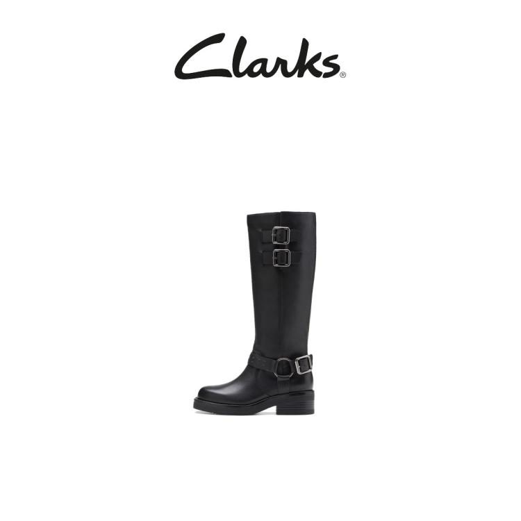 Clarks 其乐新品女士秋冬复古机车风骑士长靴 In Black