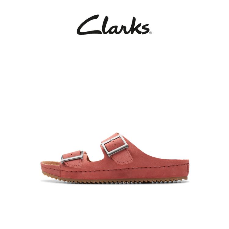 Clarks 其乐布鲁克林系列女鞋拖鞋夏复古勃肯鞋凉鞋 In Red