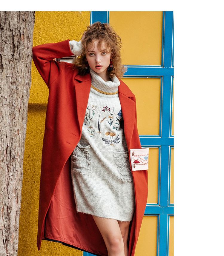 裂帛集团女装特卖旗舰店 裂帛2018秋冬新款翻驳领精民族刺绣撞色拼接