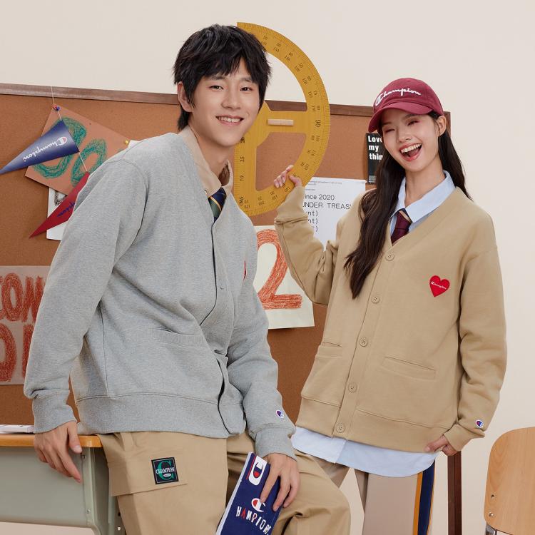 CHAMPION Champion 【品牌直营】秋冬爱心徽标卫衣开衫男V领休闲保暖