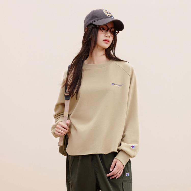 Champion 【品牌直营】草写logo圆领卫衣女休闲百搭套头