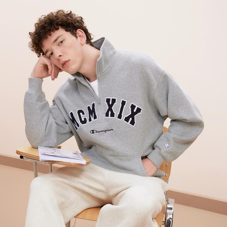 CHAMPION Champion 【品牌直营】秋冬男士刺绣logo套头卫衣立领休闲加绒保暖