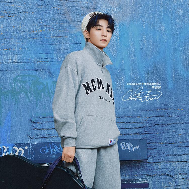 CHAMPION Champion 【品牌直营】秋冬男士刺绣logo套头卫衣立领休闲加绒保暖