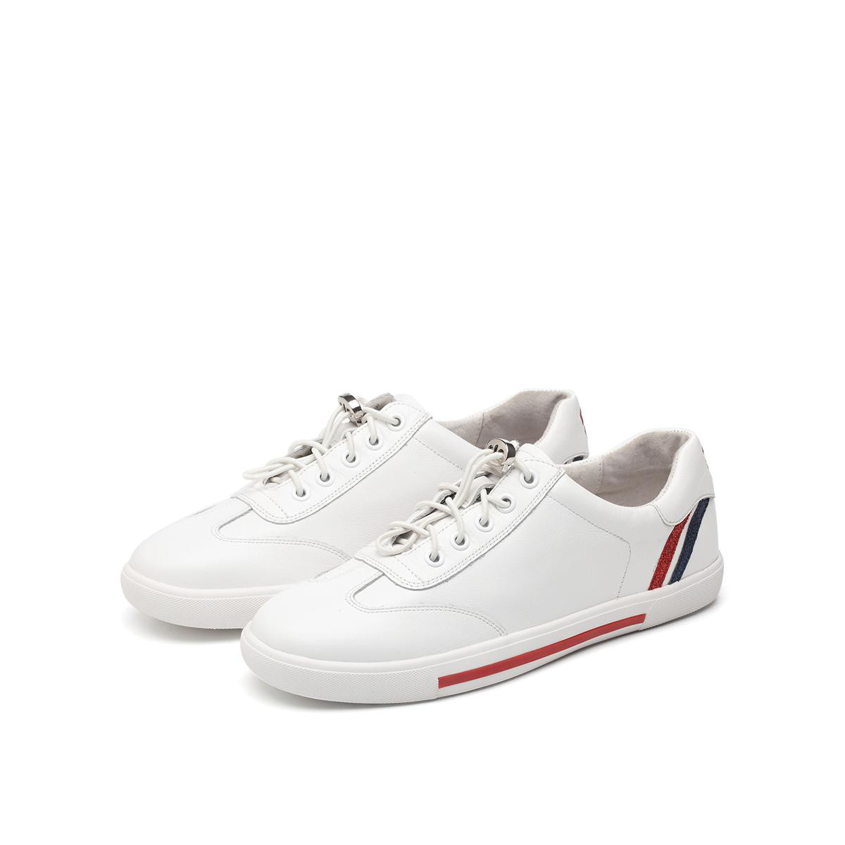 他她2018秋专柜同款白色拼接条纹小白鞋运动女休闲鞋