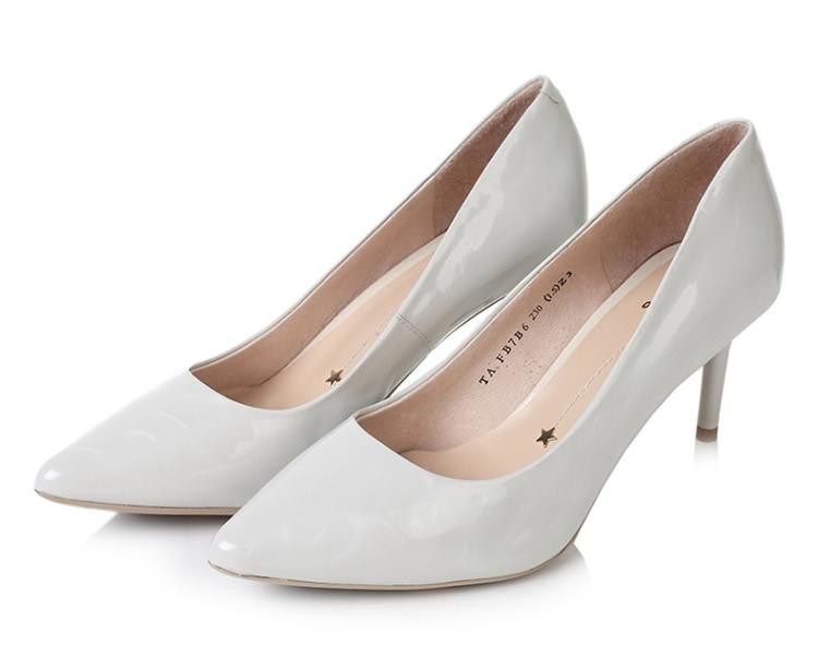 他她细高跟银色女单鞋珠光漆牛皮尖头鞋浅口女鞋