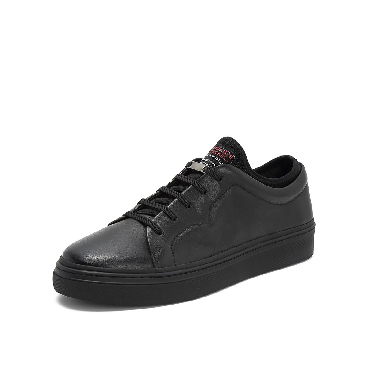 他她他她2018冬专柜同款黑色牛皮革绑带休闲板鞋男单鞋ayw23r38du1dm8