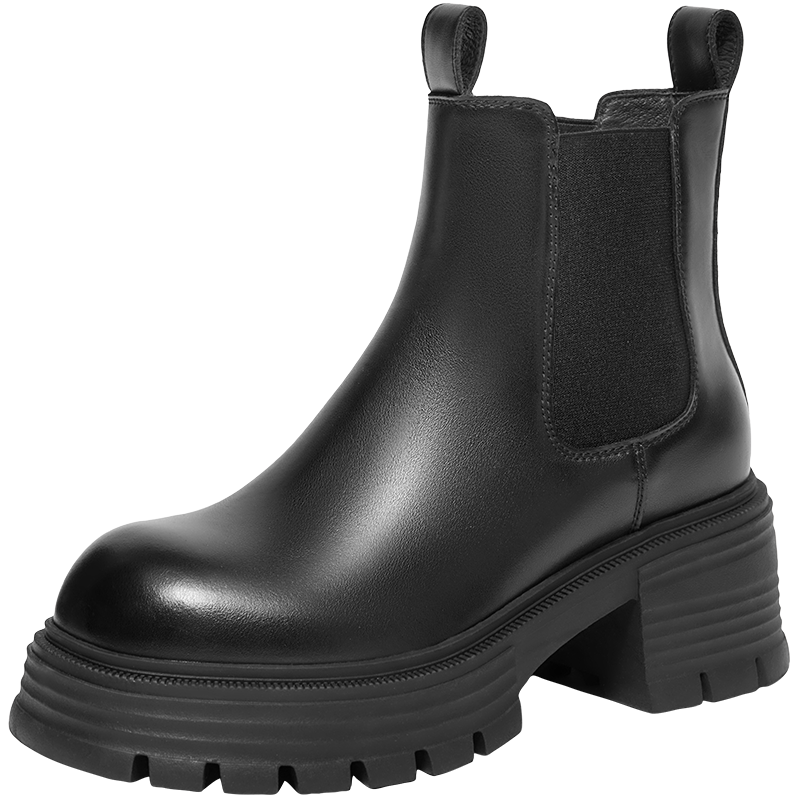 BELLE 百丽厚底切尔西靴女冬季加绒瘦瘦弹力烟筒短靴子 309元