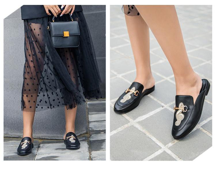 天美意白色牛皮/纺织品方跟穆勒鞋女凉鞋炫舞联名款