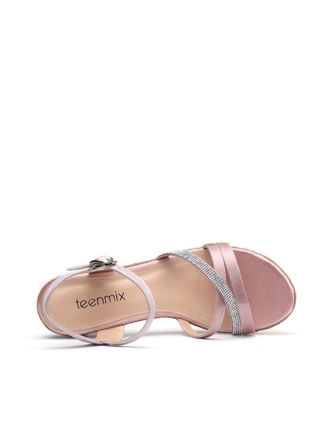 天美意teenmix女鞋包-精彩呈现天美意2018夏新品粉色山羊皮/纺织品