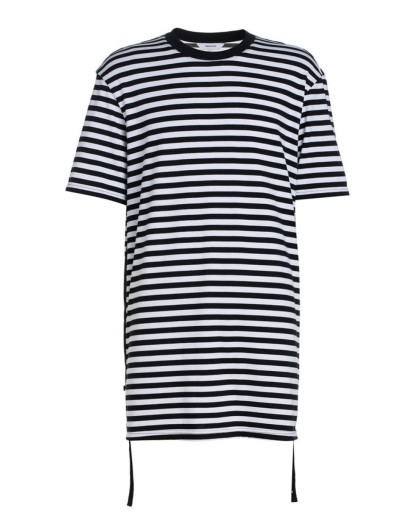 纯棉条纹宽松短袖t恤黑白条