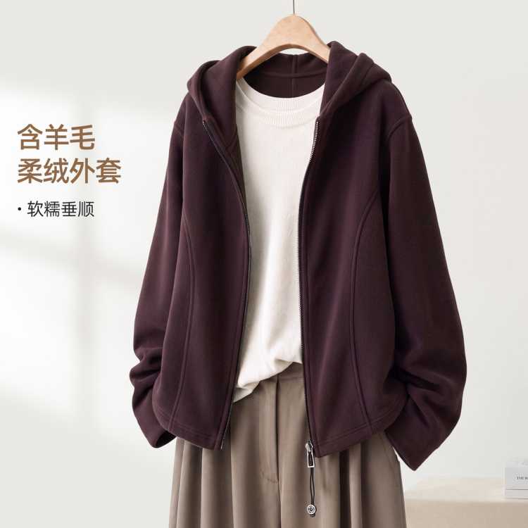 IHIMI海谧 【lulu纸片人绒感外套】26秋冬简约百搭显瘦含羊毛连帽外套