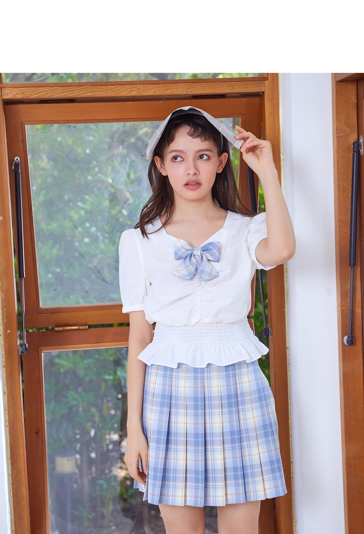 小熊jk制服短袖衬衫泡泡袖显瘦短款上衣