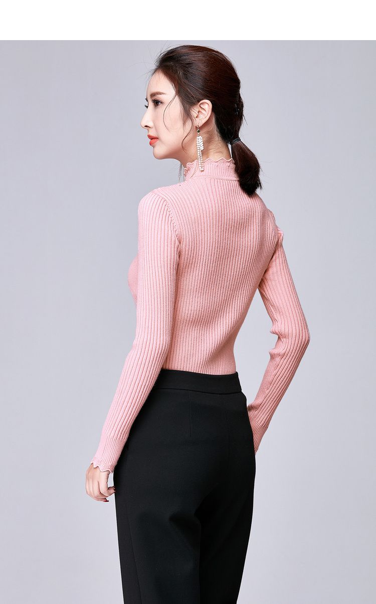 百搭清新波浪半高领打底针织毛衣 适用季节: 冬 柔软度: 适中 款式