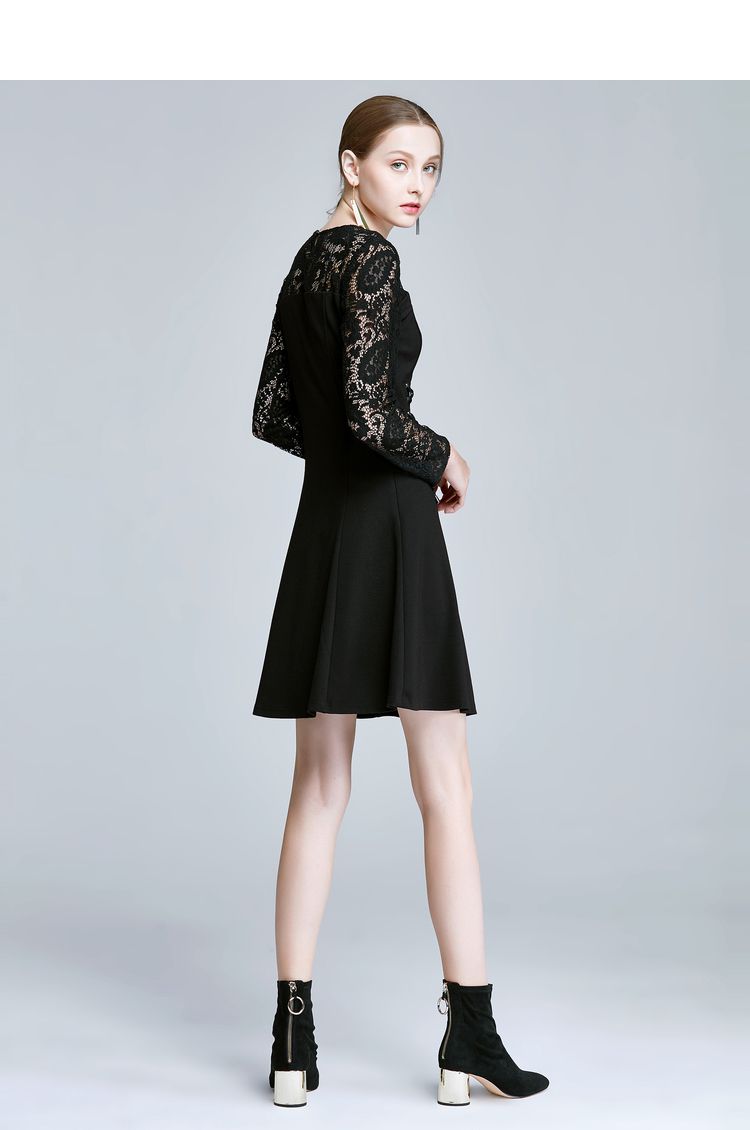 优雅名媛气质性感镂空蕾丝打底连衣裙