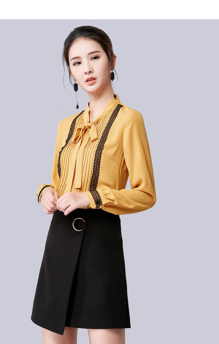 蝴蝶结百搭ol气质修身小衫职业简约通勤女士长袖衬衣雪纺上衣女款衬衫