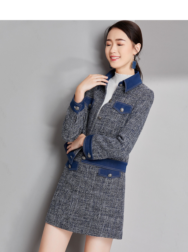 【2018秋装新款】优雅名媛时尚韩版撞色小香风淑女气质上衣修身显瘦外