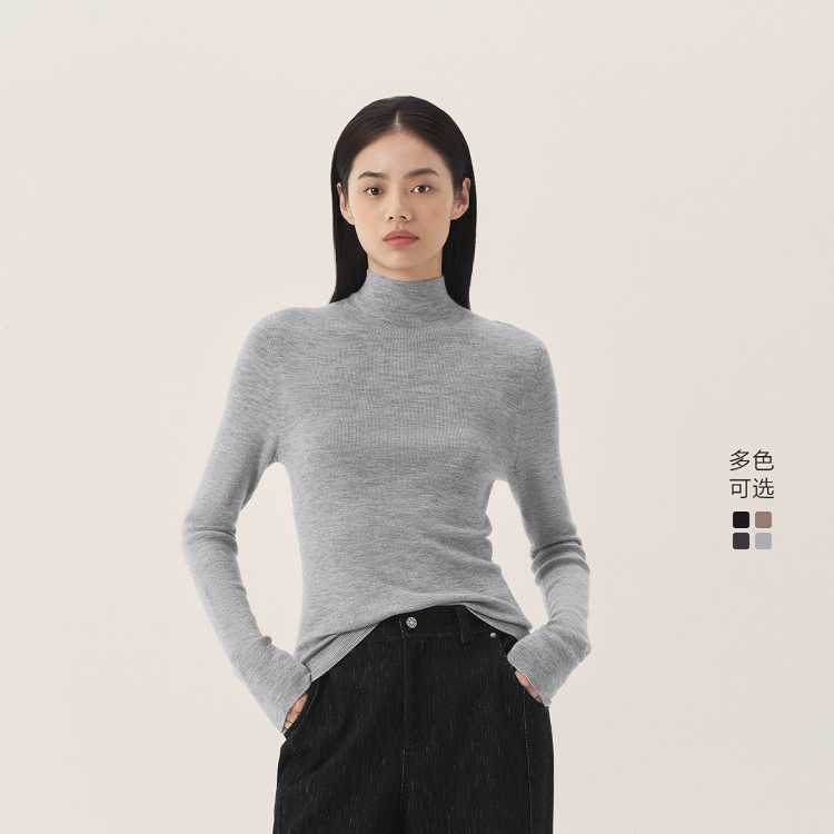 鄂尔多斯1980  26秋冬新品羊毛羊绒半高领抽条打底衫女套衫