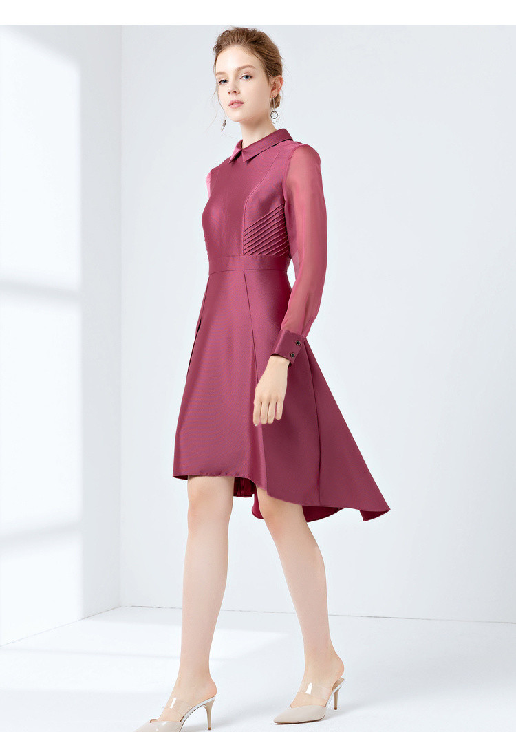 奈蔻时尚新款纯色网纱拼接连衣裙女修身a字礼服裙