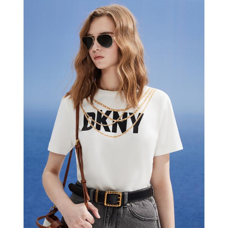 Dkny 【摩登都市】别致项链印花logo短袖女式t恤 In White