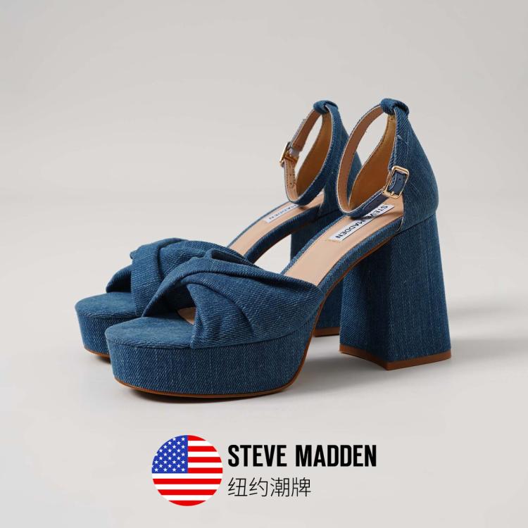 Steve Madden 思美登春夏新款时尚一字带防水台超高粗跟凉鞋女 Jenessa In Blue