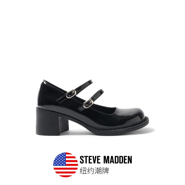 Steve Madden 思美登2023新款复古优雅粗跟搭扣玛丽珍单鞋女 Andas In Black