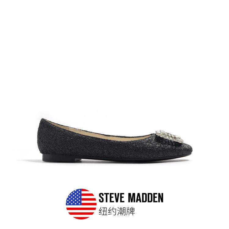 Steve Madden 思美登时尚百搭通勤方头钻饰方扣低跟浅口平底单鞋deont In Neutral