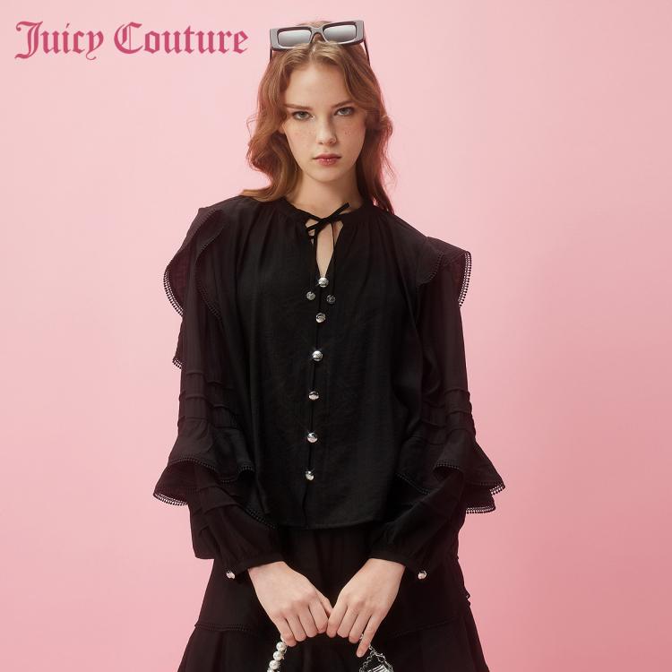 Juicy Couture 橘滋【2024春夏】圆舞曲logo纽扣荷叶花边女式衬衫 In Black