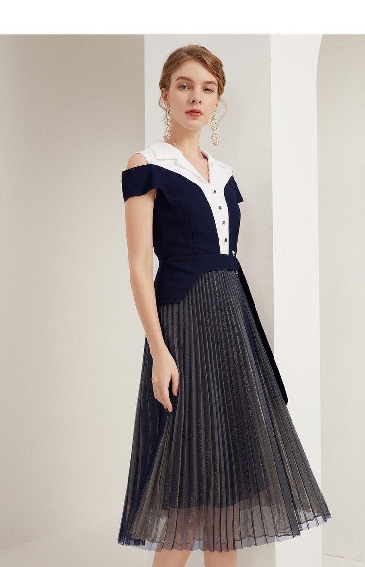 拉珂蒂法式v领性感a字裙女褶皱连衣裙