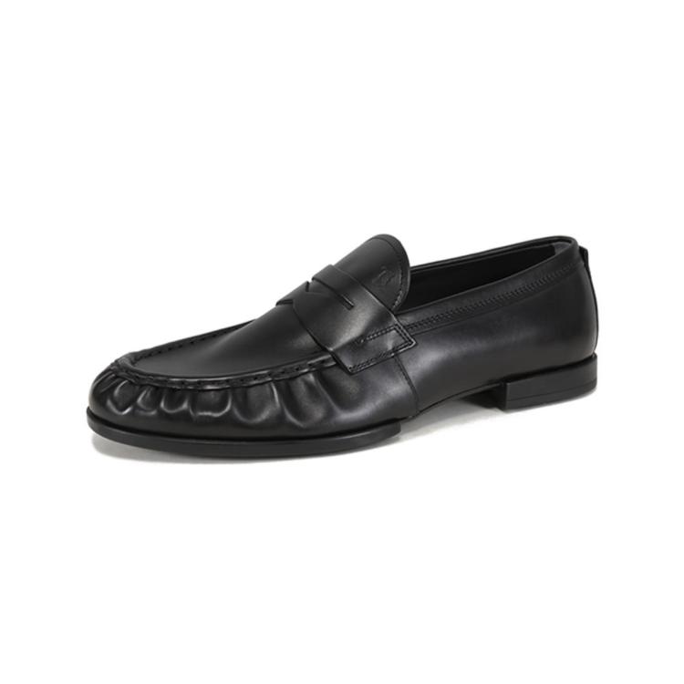 Tod's 男士皮革褶皱设计横条装饰乐福鞋皮鞋单鞋 In Black