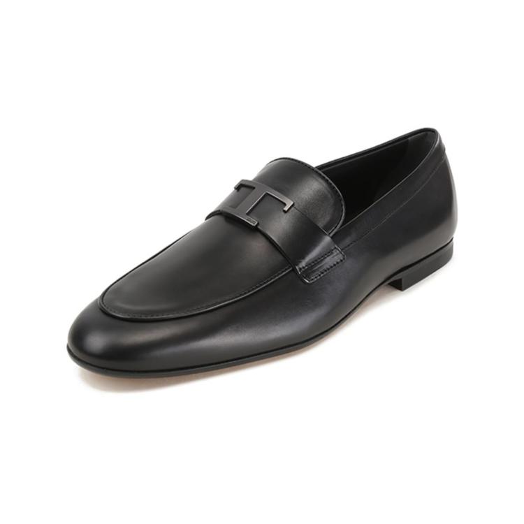 Tod's 男士皮革t Timeless T形饰扣乐福鞋单鞋皮鞋 In Black