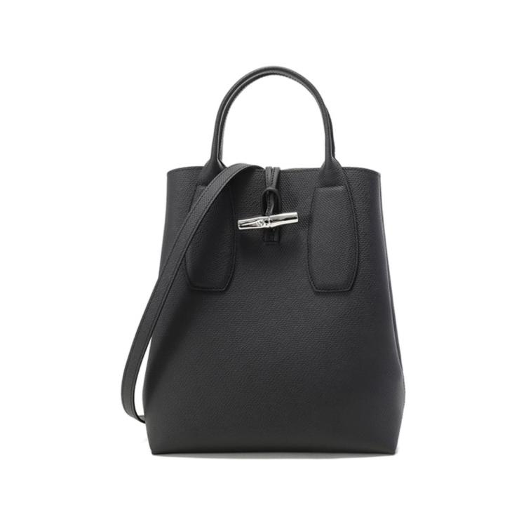Longchamp 女士roseau竹节包比格包大容量托特包购物袋手提单肩斜挎包 In Black