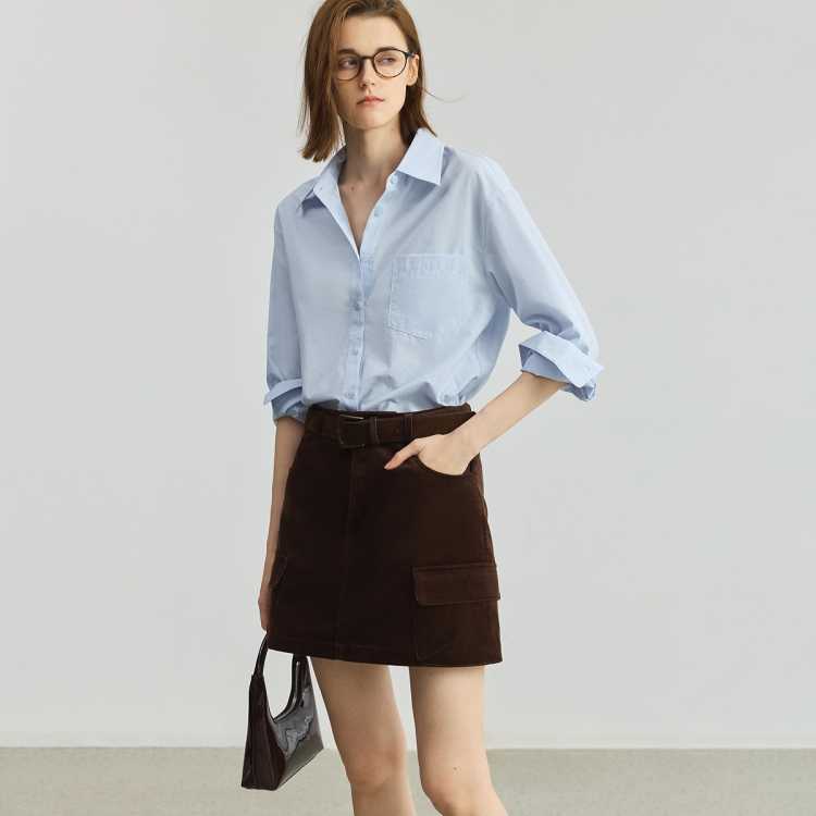 LILY 【2026秋季】简约经典翻领气质休闲通勤纯色长袖衬衫外套女内搭