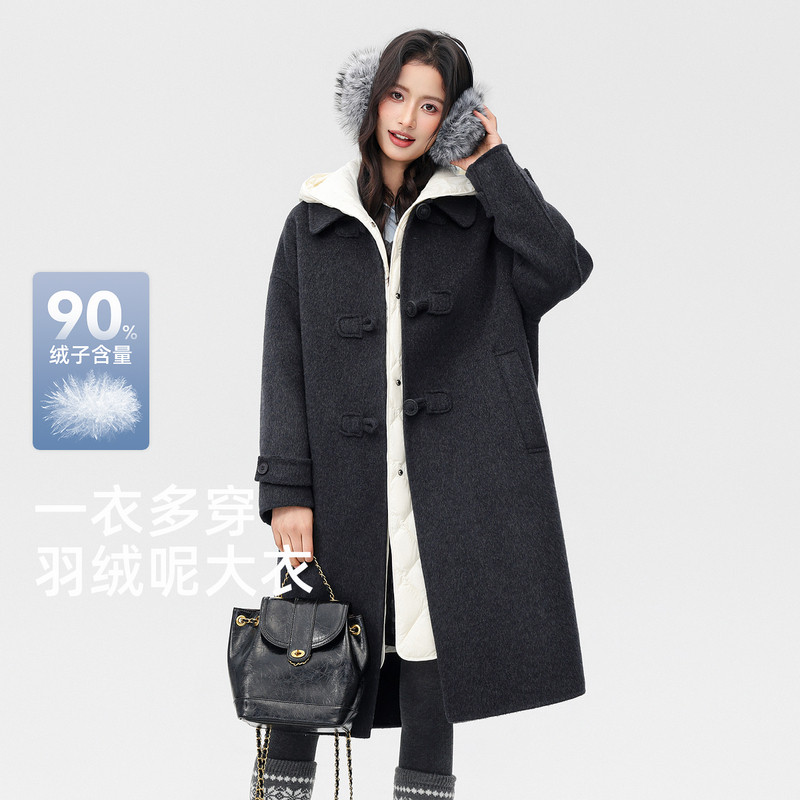 雪中飞 【保暖两件套】女式时尚呢大衣羽绒双重保暖无惧寒冬廓形一衣多穿